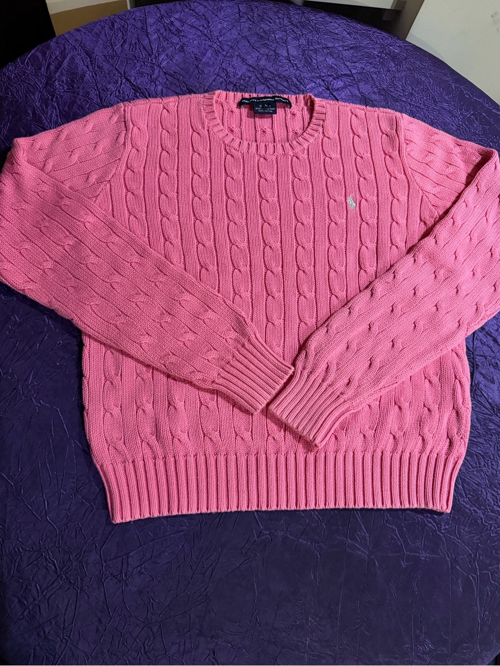 Ralph Lauren Sport Pink Cable-Knit Crewneck Sweater
